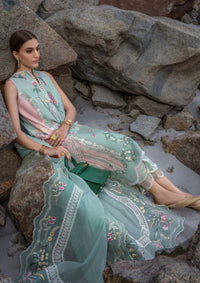 Mint & Baby Pink: Embroidered Lawn Suit With Organza Dupatta | Ready To Wear