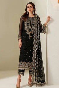 Jet Black Luxury Chiffon Embroidered 3-Piece Suit | Ready to Wear