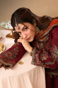 Rich Maroon - Short Kurta Set with Palazzo and Rust Dupatta | Ready To Wear