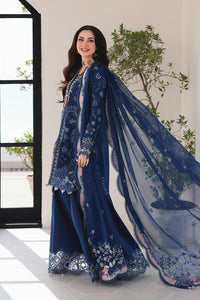 Blue Cotton 3 piece Suit with Chiffon Dupatta | Ready To Wear
