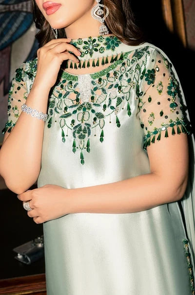 Mint Ice Metallic & Jewel Emerald: Embroidered Silk Suit | Ready To Wear