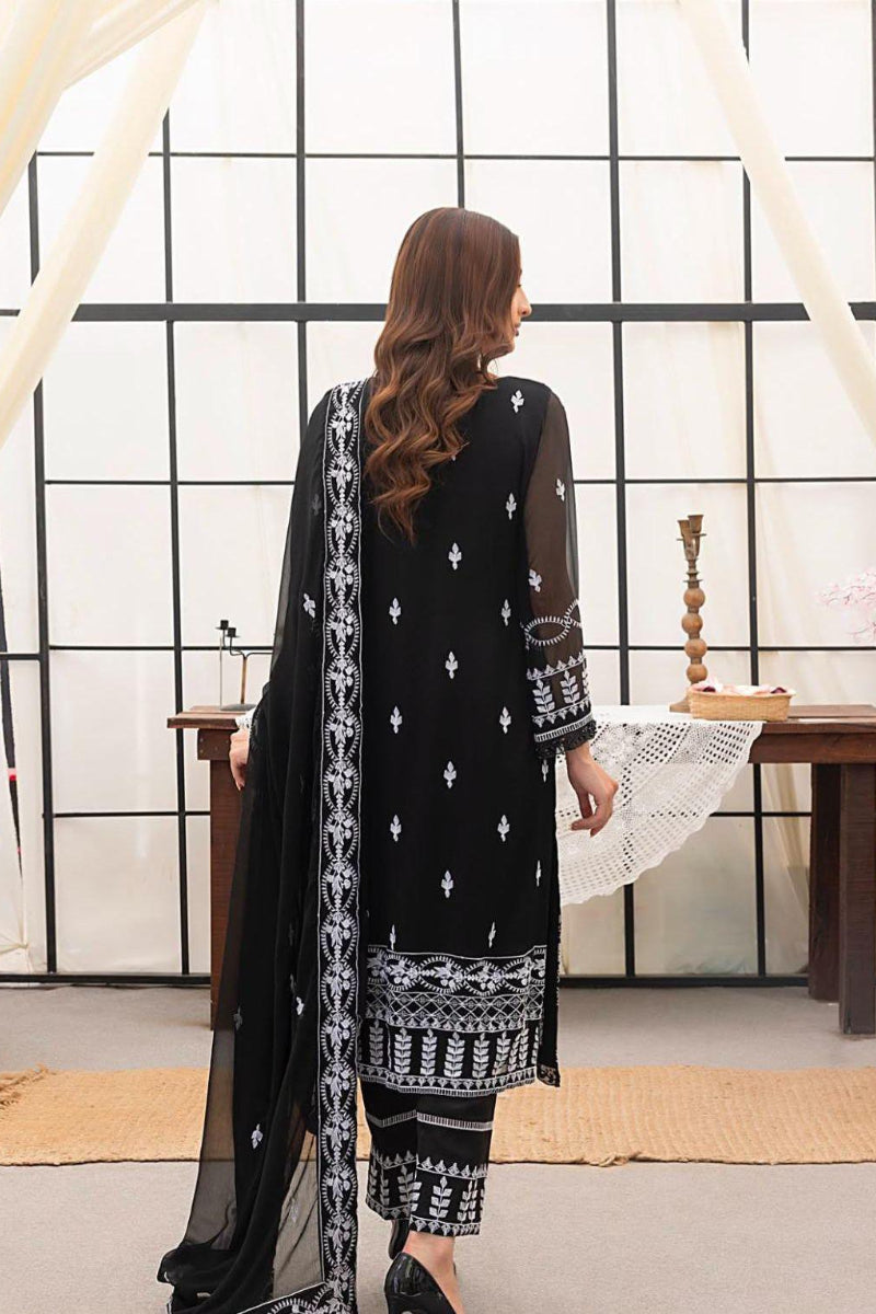 Embroidered Chiffon 3-Piece Suit with Spangle Work & Handwork Ready to Wear