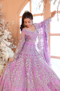 Pastel Lilac & Sparkling Silver: Embroidered Net Bridal Lenge Choli | Ready To Wear