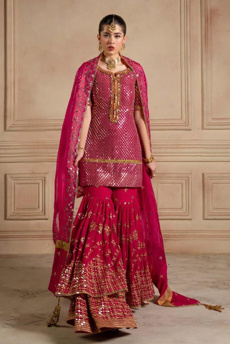 Pink Premium Chiffon 3 piece suit Ready To Wear