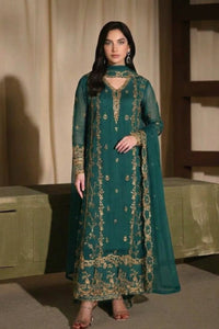 Emerald Green Chiffon Heavy Embroidered 3-Piece suit | Ready to Wear