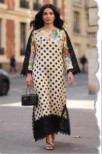 Off-White and Black Silk Polka Botanique Embroidered 2 piece suit | Ready to Wear