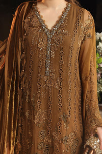 Ochre Brown Chiffon Heavy Embroidered 3-Piece suit | Ready to Wear