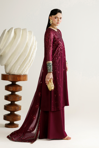 Maroon Semi Pure Chiffon 3 piece suit | Ready To Wear
