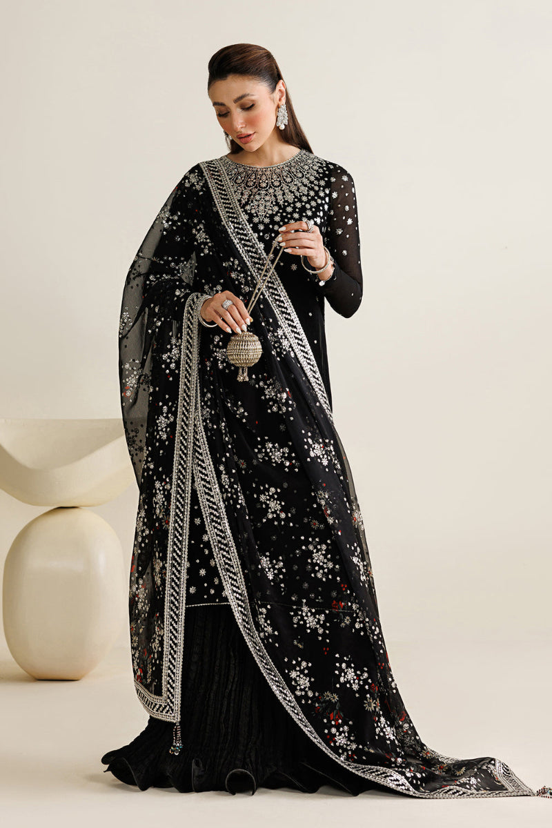 Black Chiffon Sequence Embroidered 3-Piece Suit | Ready to Wear