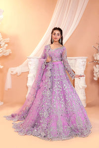 Pastel Lilac & Sparkling Silver: Embroidered Net Bridal Lenge Choli | Ready To Wear