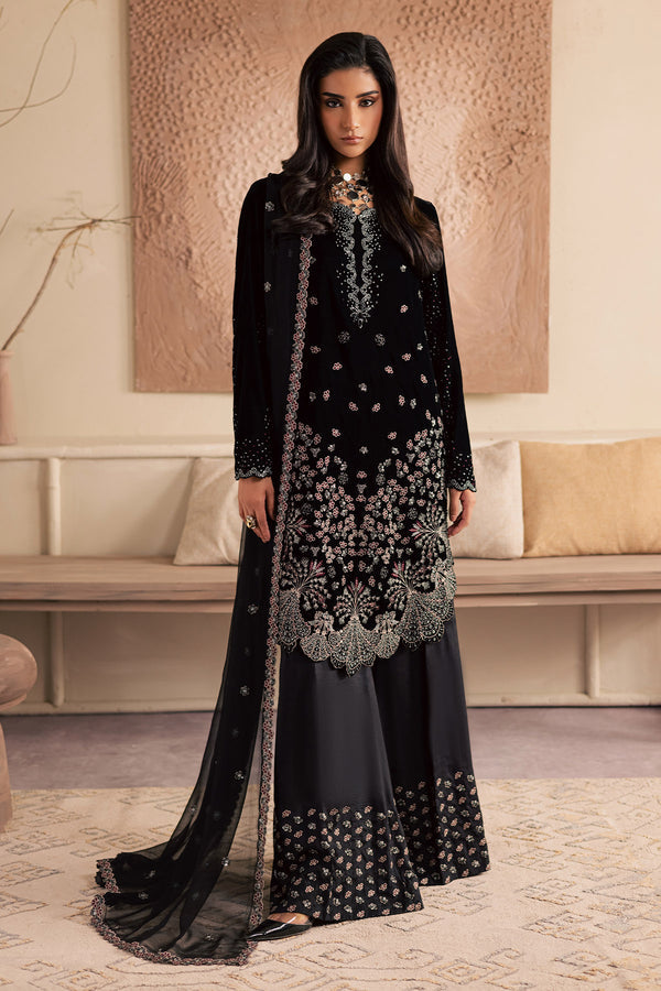 Embroidered Velvet 3-Piece Suit with Chiffon Dupatta & Raw Silk Trouser | Ready To Wear