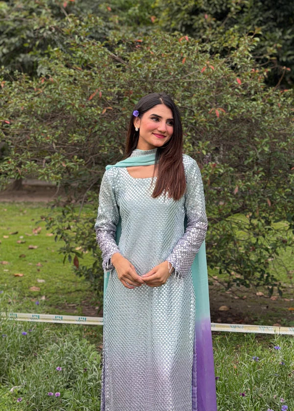 03-Piece Tie & Dye - Embroidered Chiffon Suit | Ready To Wear
