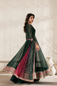 Emerald green Bridal Maxi  Chiffon & Malai with Heavy Zari Embroidery | Ready-to-Wear
