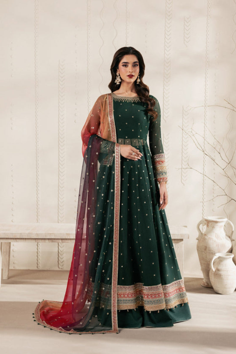 Emerald green Bridal Maxi  Chiffon & Malai with Heavy Zari Embroidery | Ready-to-Wear