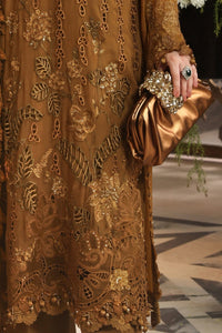 Ochre Brown Chiffon Heavy Embroidered 3-Piece suit | Ready to Wear