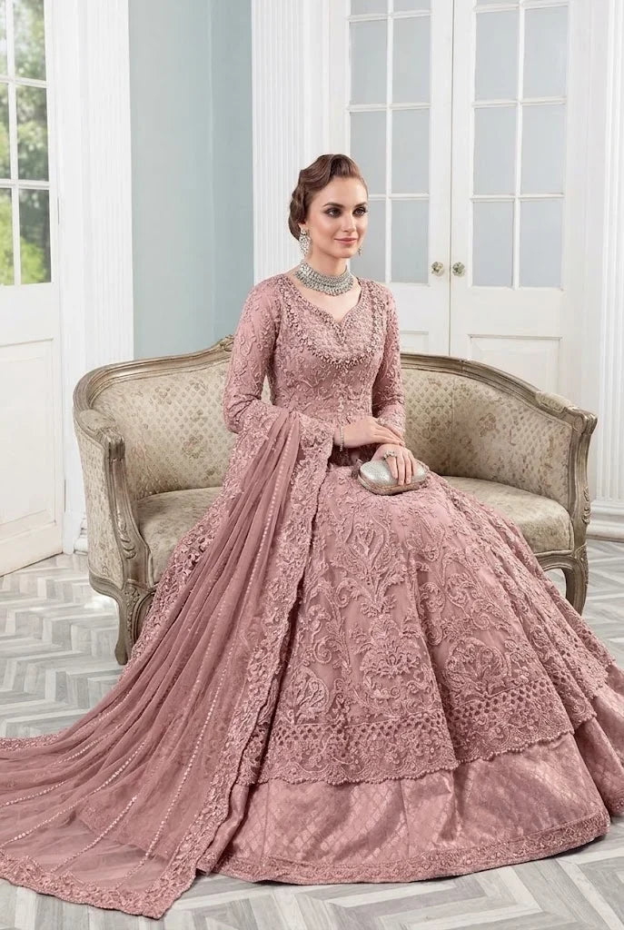 Dusty Mauve Pink: Net Heavy Bridal Gown Suit | Ready To Wear