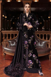 Midnight Black & Lavender: Folral Embroidered Silk Suit