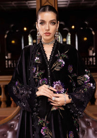 Midnight Black & Lavender: Folral Embroidered Silk Suit