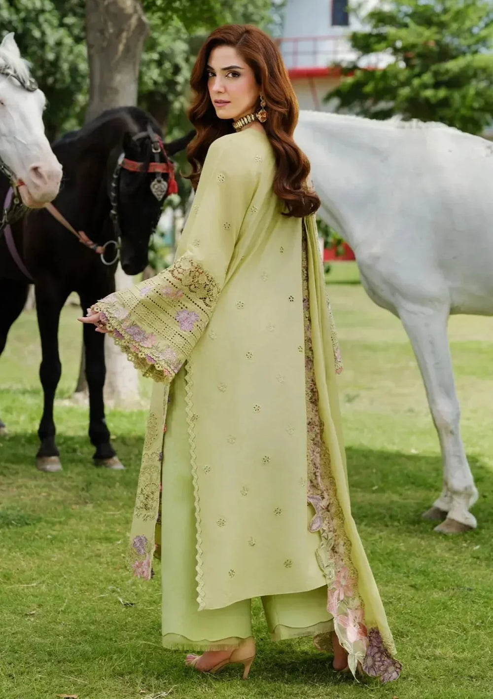 03-Piece Embroidered Lawn Suit With Organza Dupatta | Ready To Wear
