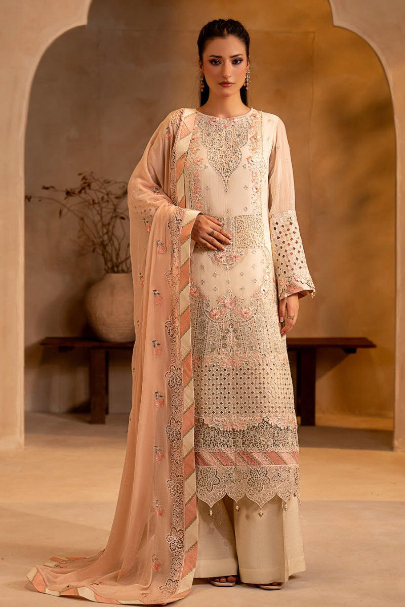 Ready to Wear Peach Chiffon Embroidered 3-Piece suit | Ready to Wear