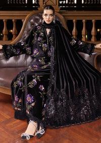 Midnight Black & Lavender: Folral Embroidered Silk Suit