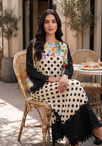 Ivory & Black Embroidered Shamoze Silk Ready to Wear 2-Piece Kaftan Suit