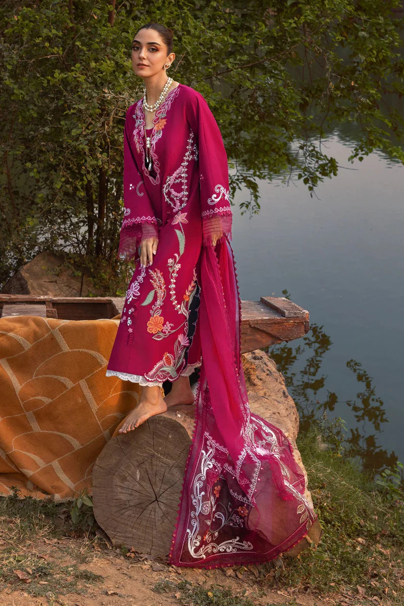 03-Piece Embroidered Lawn Suit With Organza Dupatta | Ready To Wear