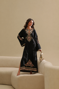 Black 2-Piece Ready to Wear Embroidered Shamoze Silk Suit