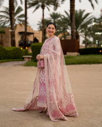 03-Piece Embroidered Lawn Suit With Organza Dupatta | Ready To Wear