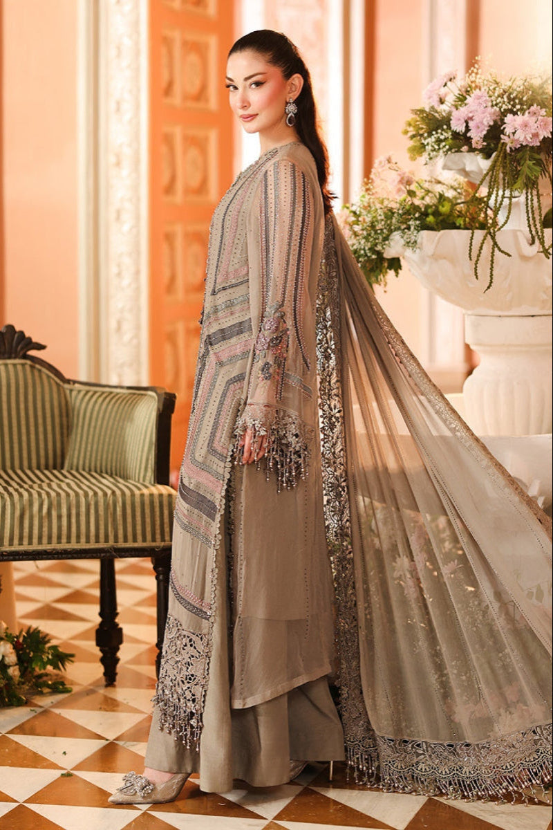 Premium Chiffon Embroidered Taupe 3-Piece Suit |Ready-to-Wear