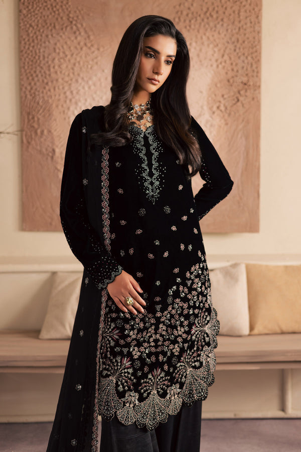 Embroidered Velvet 3-Piece Suit with Chiffon Dupatta & Raw Silk Trouser | Ready To Wear