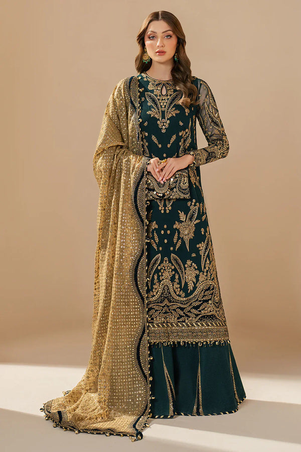 Embroidered Chiffon Sharara Suit with Organza Borders & Malai Crepe Sharara | Ready to Wear