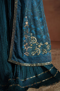 Peacock Teal & Antique Gold: Embroidered Velvet Suit | Ready To Wear