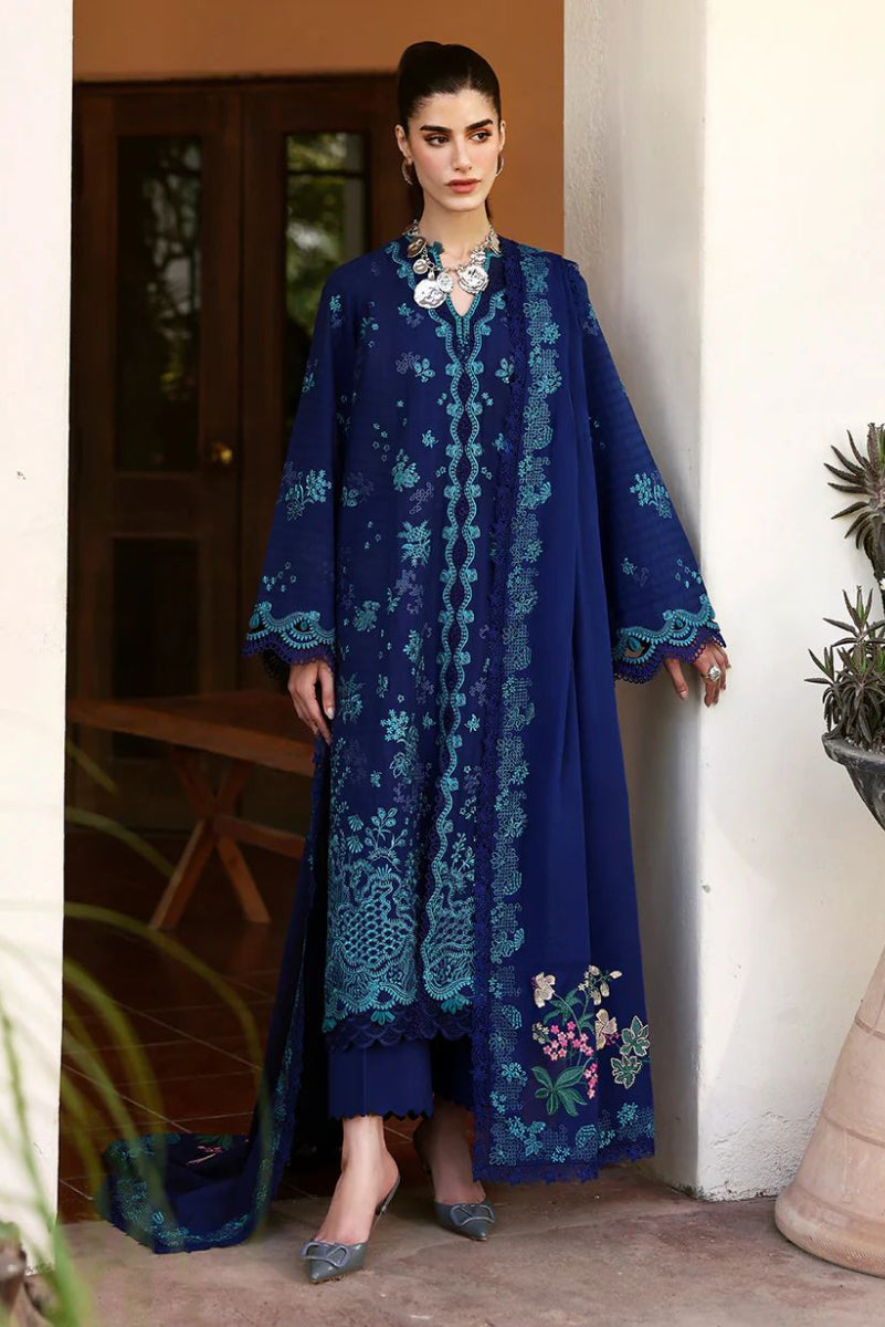 Royal Blue Embroidered Lawn Suit with Chiffon Dupatta | Ready To Wear
