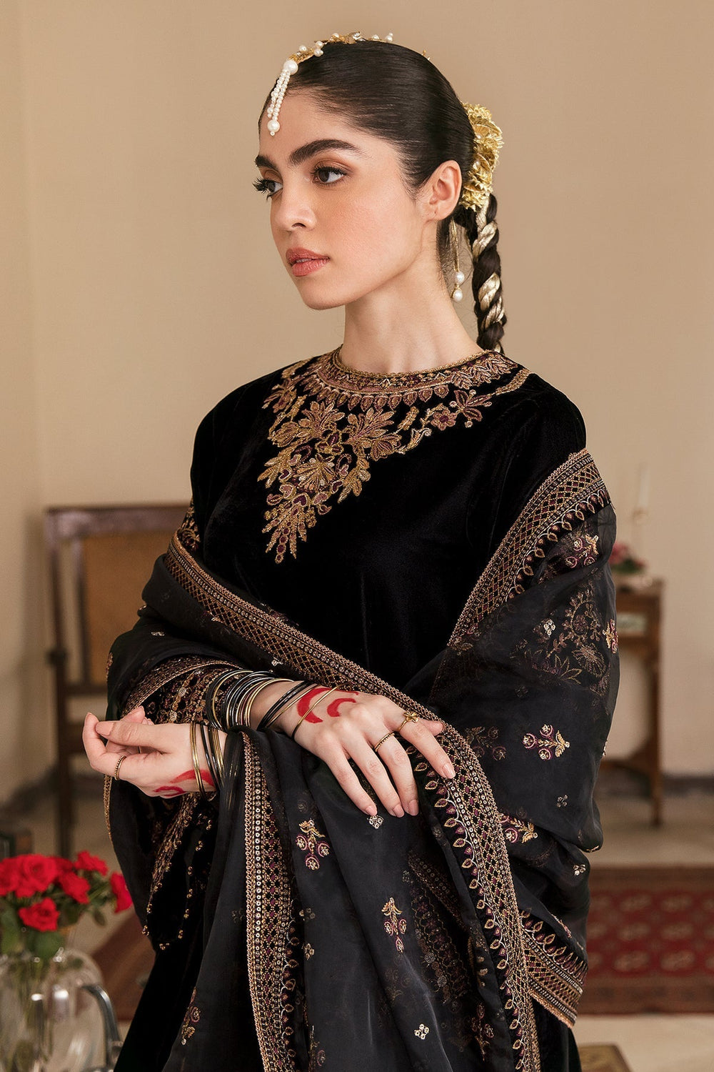 3 Piece Stitched Velvet Embroidery Suit - Ready To Wear
