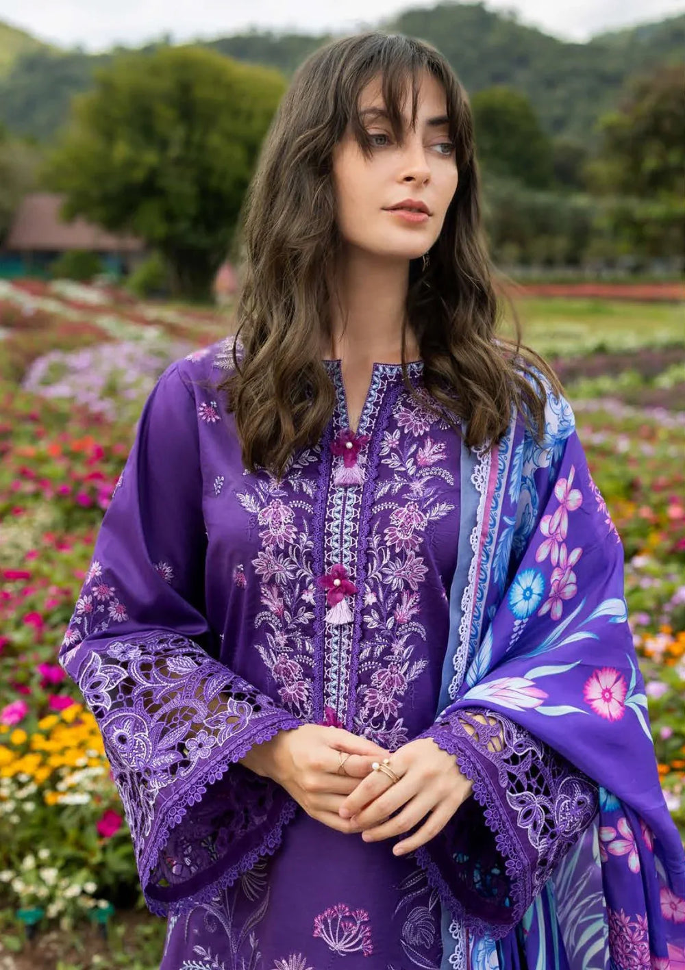 03-Piece Embroidered Lawn Suit With Printed Silk Dupatta | Ready To Wear