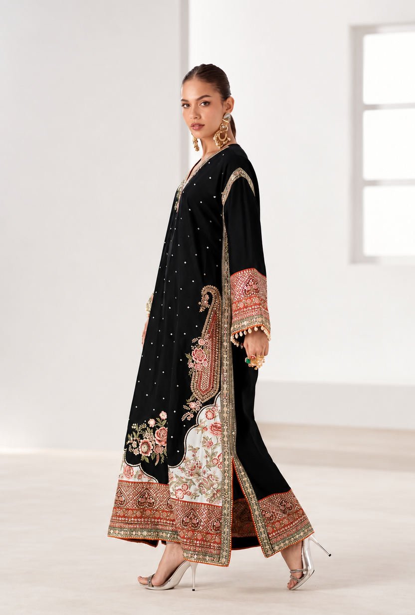 Taari Black Floral Kaftan | Ready to Wear