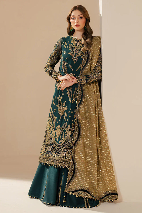 Embroidered Chiffon Sharara Suit with Organza Borders & Malai Crepe Sharara | Ready to Wear