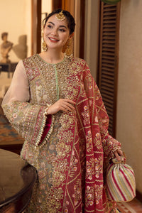 Sage Green & Crimson Organza 3-Piece Heavy Embroidered Suit | Ready to Wear