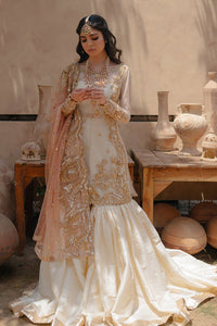 3-Piece Ivory Organza Suit with Peach Net Dupatta & Shamoz Silk Trouser | Ready to Wear