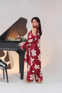 Satin Silk 3-Piece Printed Suit with Shamooz Silk Shawl | Ready to Wear