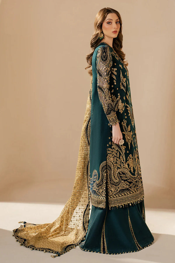 Embroidered Chiffon Sharara Suit with Organza Borders & Malai Crepe Sharara | Ready to Wear