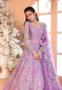 Pastel Lilac & Sparkling Silver: Embroidered Net Bridal Lenge Choli | Ready To Wear