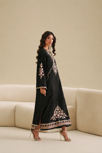 Black 2-Piece Ready to Wear Embroidered Shamoze Silk Suit