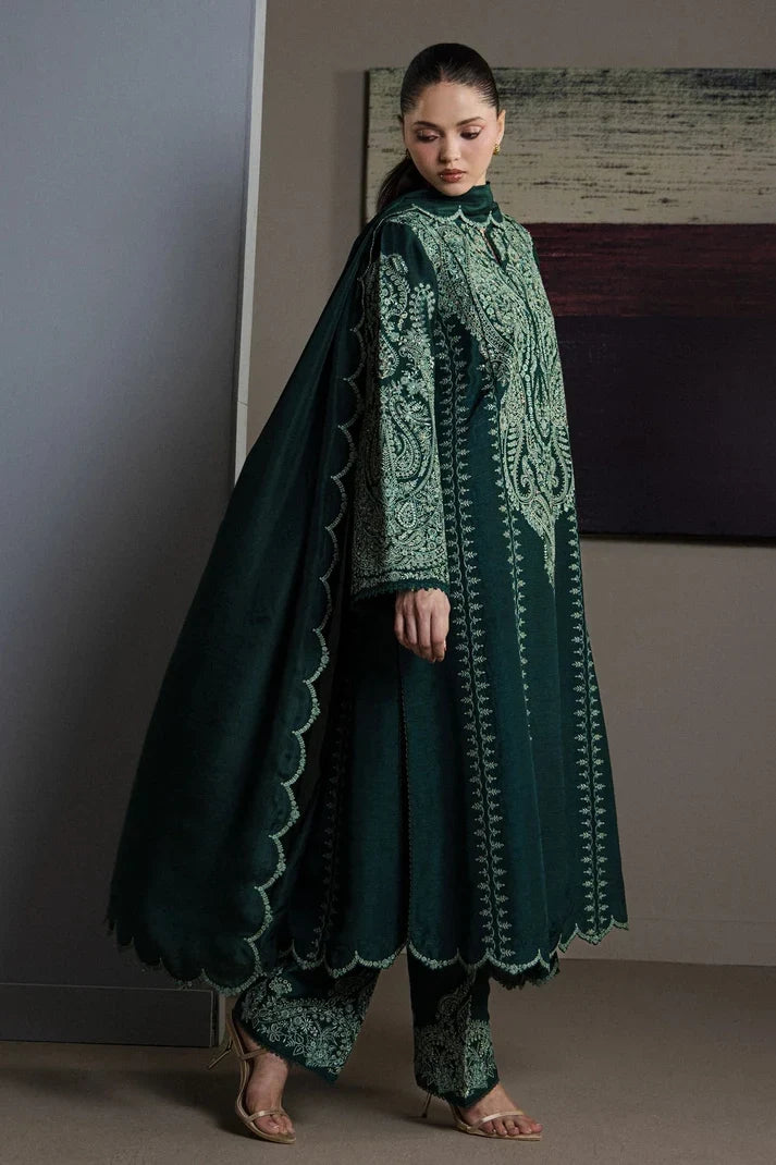 Forest Green & Mint Accent: Embroidered Cotton Suit | Ready To Wear