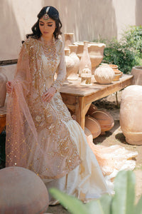3-Piece Ivory Organza Suit with Peach Net Dupatta & Shamoz Silk Trouser | Ready to Wear