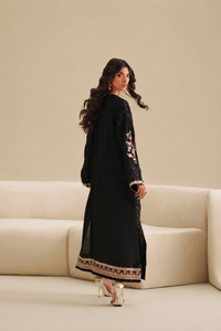 Black 2-Piece Ready to Wear Embroidered Shamoze Silk Suit