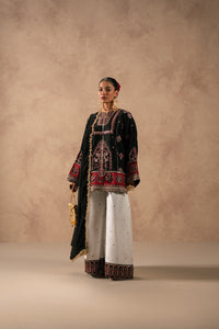 Ethnic Black & Maroon Shamooz Silk Embroidered 3-Piece Suit | Ready to Wear