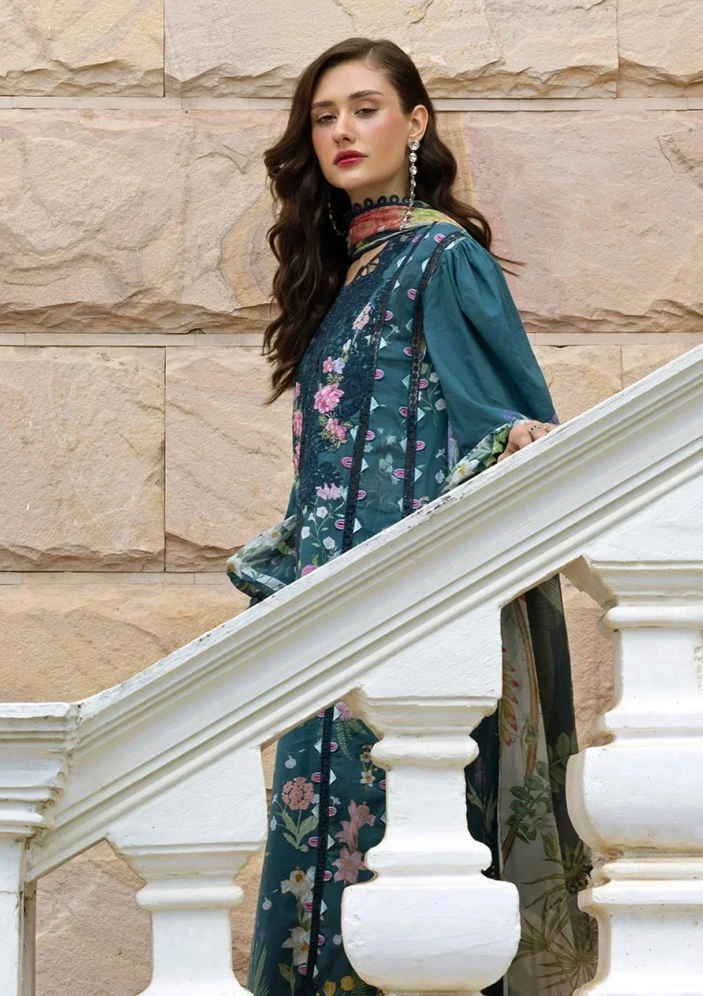Deep Teal & Soft Pastel: Printed Lawn Suit | Ready To Wear