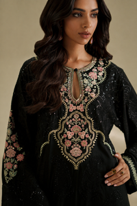 Black 2-Piece Ready to Wear Embroidered Shamoze Silk Suit